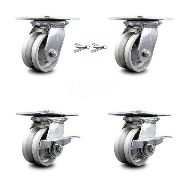 Service Caster 4 Inch V Groove Semi Steel Swivel Caster Swivel Locks 2 Brakes SCC, 2PK SCC-35S420-VGR-BSL-2-SLB-2 - main